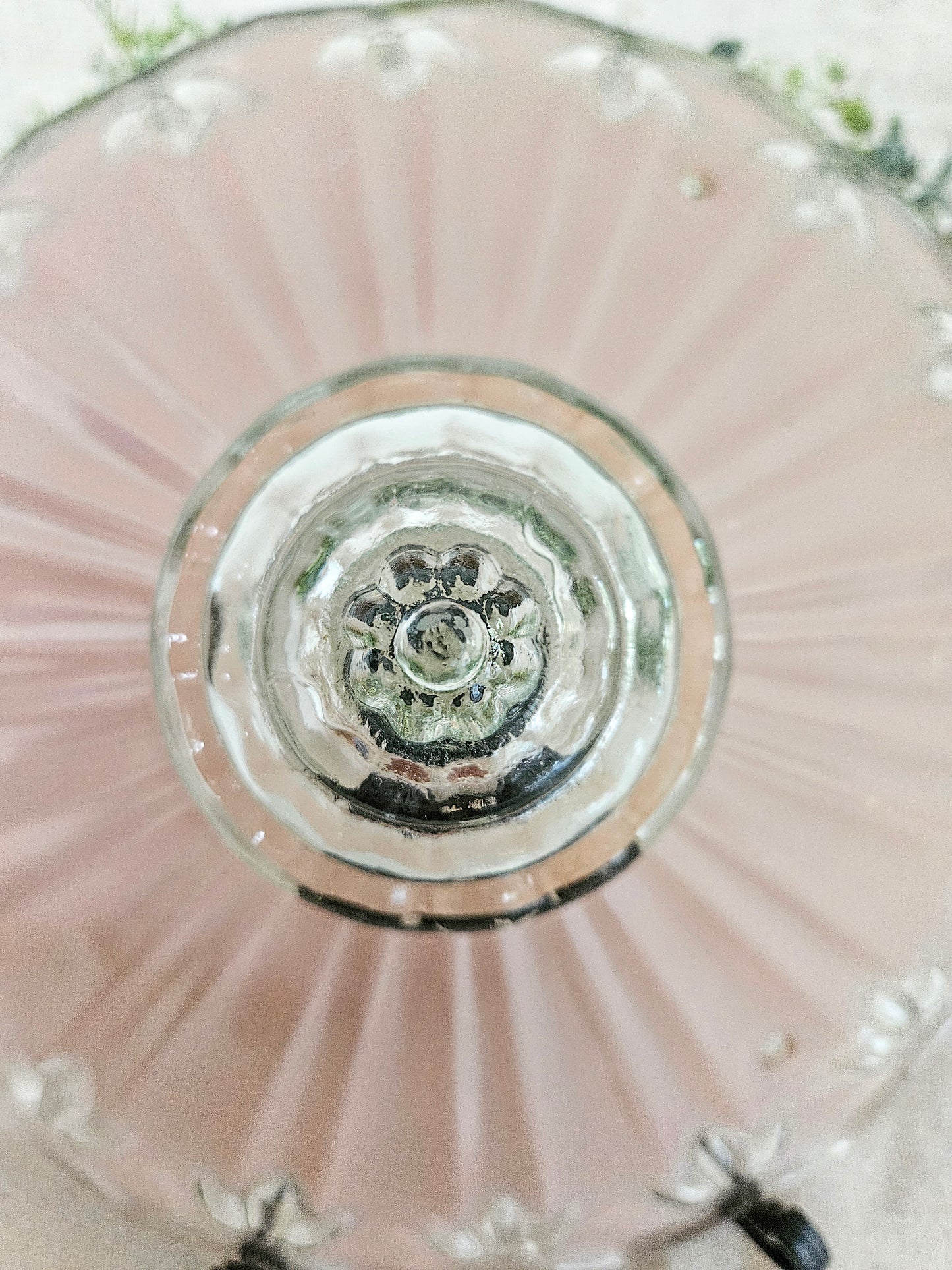 Vintage Art Deco Pink and Clear Glass 3 Chain Ceiling Lamp Shade Fixture