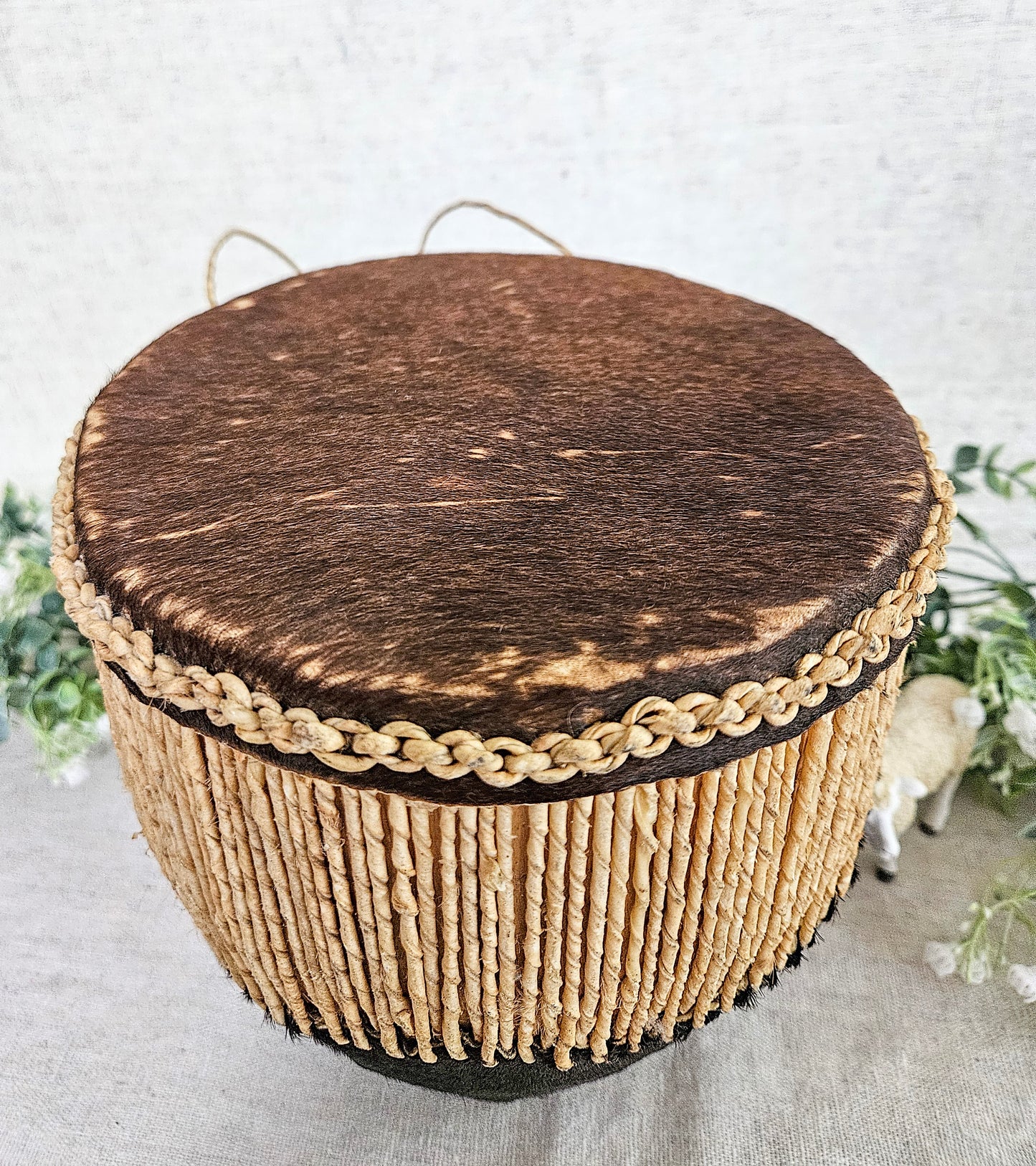 Vintage NAMUNJOLOBA UGANDA African Tribal Animal Hide Small Drum