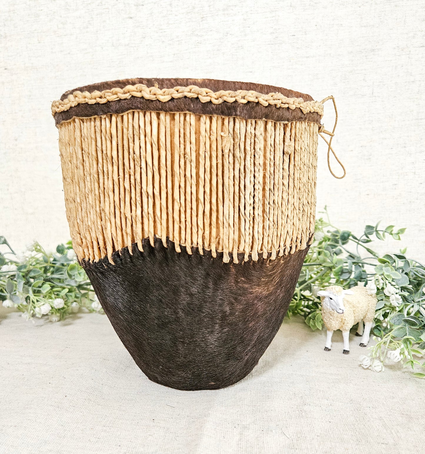 Vintage NAMUNJOLOBA UGANDA African Tribal Animal Hide Small Drum