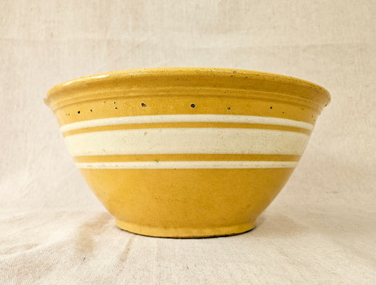 Antique Large Yellow Ware Banded Mixing Bowl - 1920's