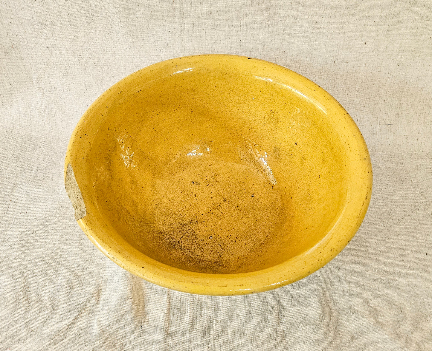 Antique Large Yellow Ware Banded Mixing Bowl - 1920's