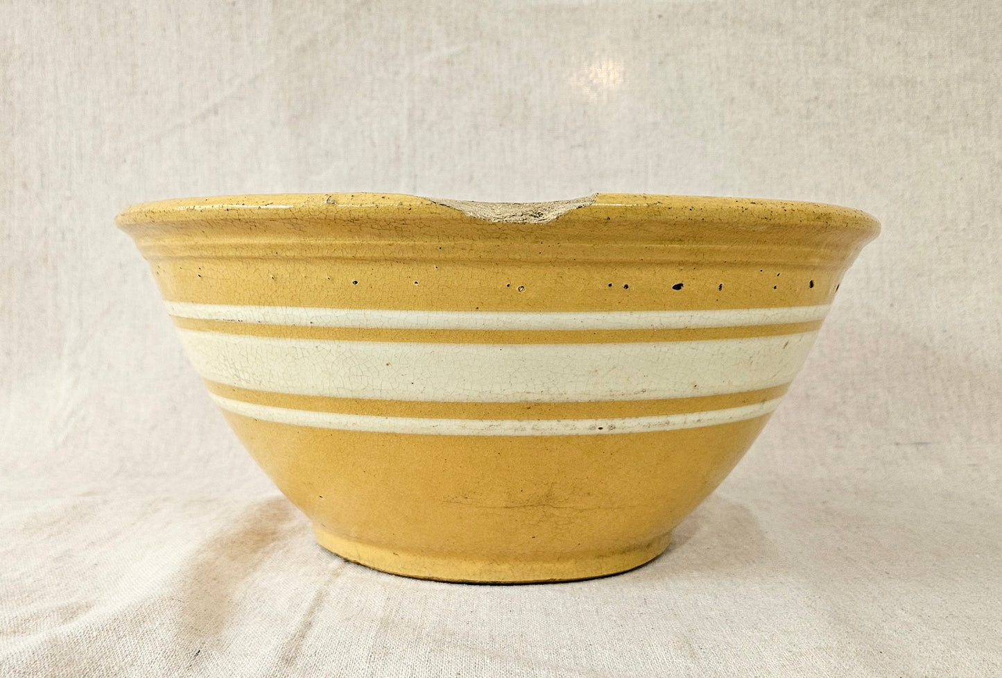 Antique Large Yellow Ware Banded Mixing Bowl - 1920's
