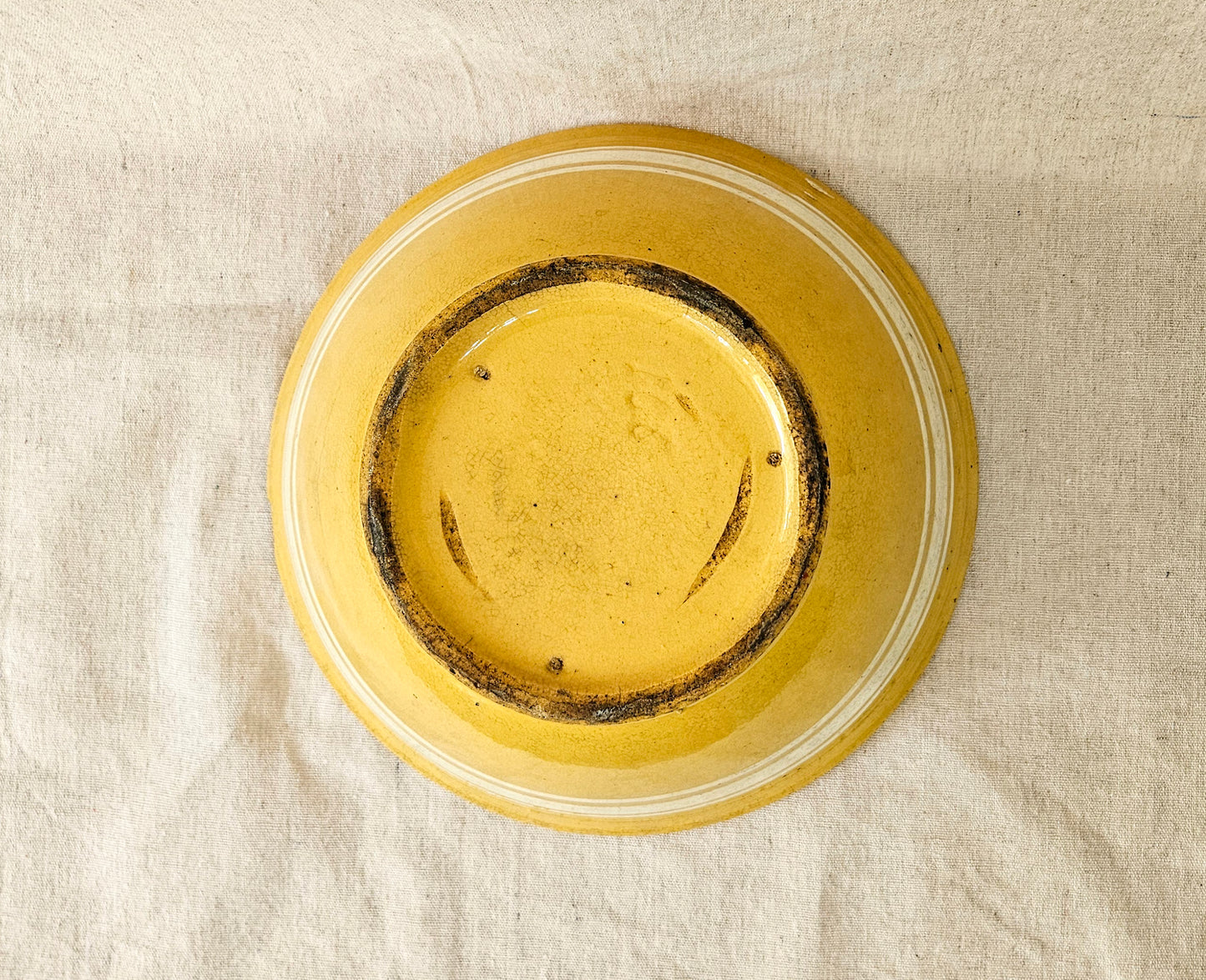 Antique Large Yellow Ware Banded Mixing Bowl - 1920's
