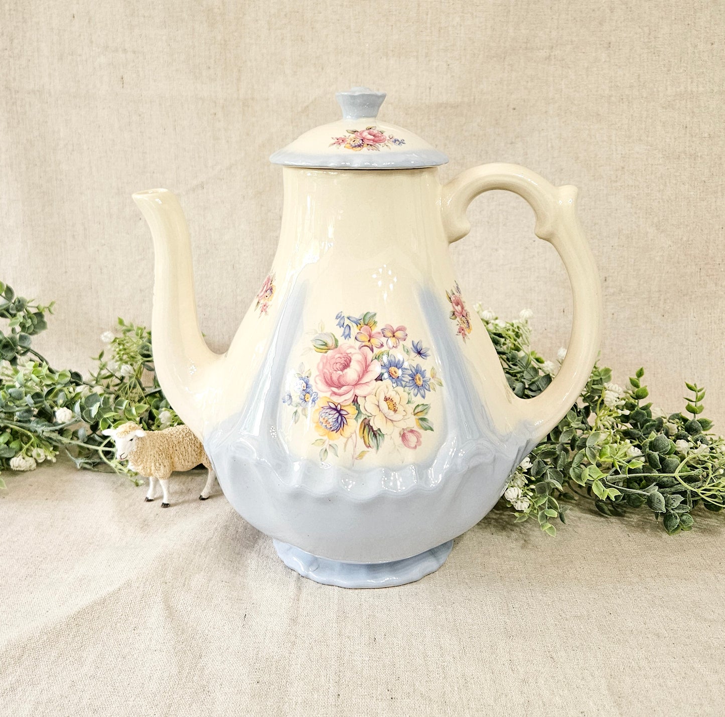 Vintage Powder Blue Floral Coffee Pot