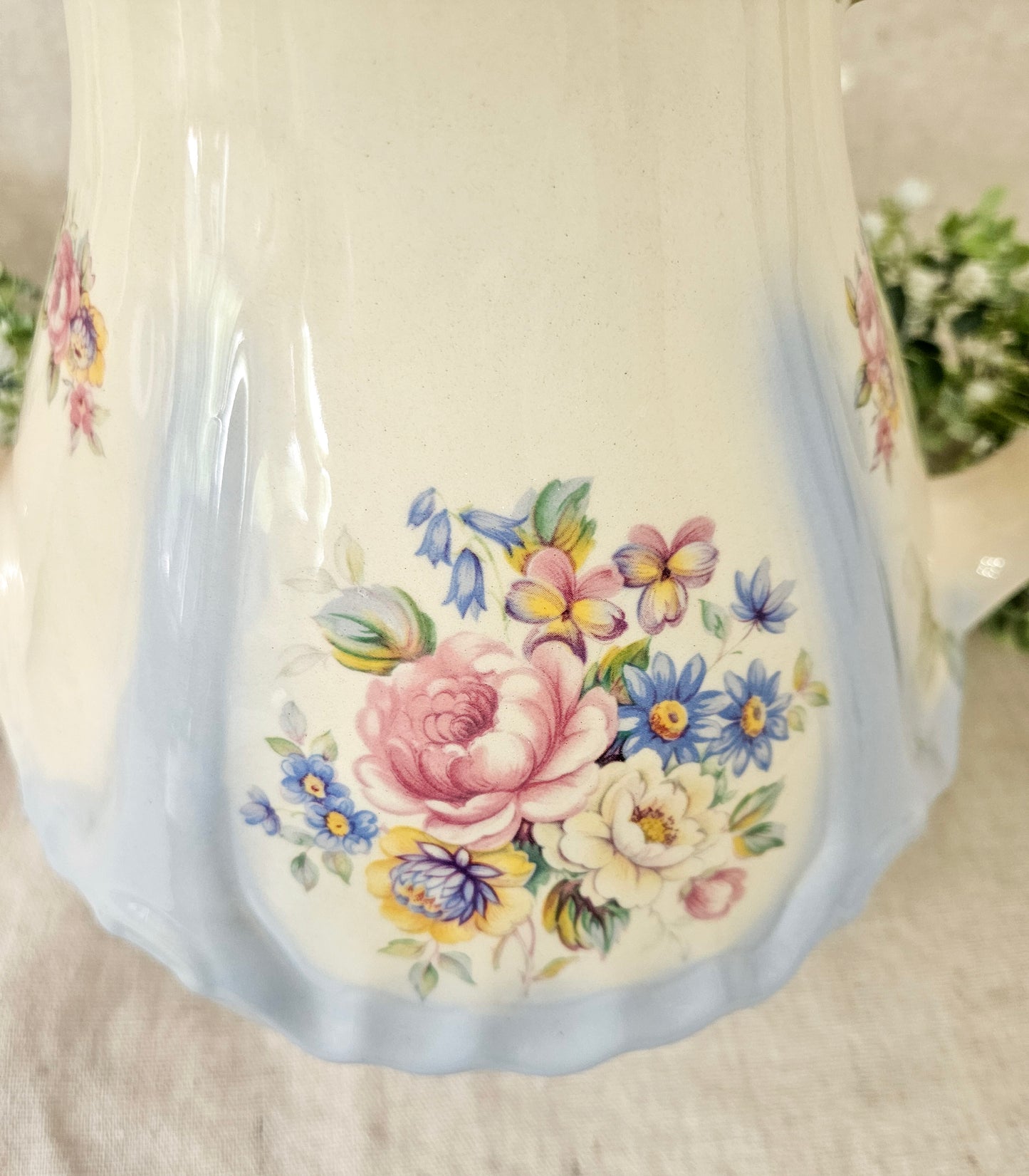 Vintage Powder Blue Floral Coffee Pot