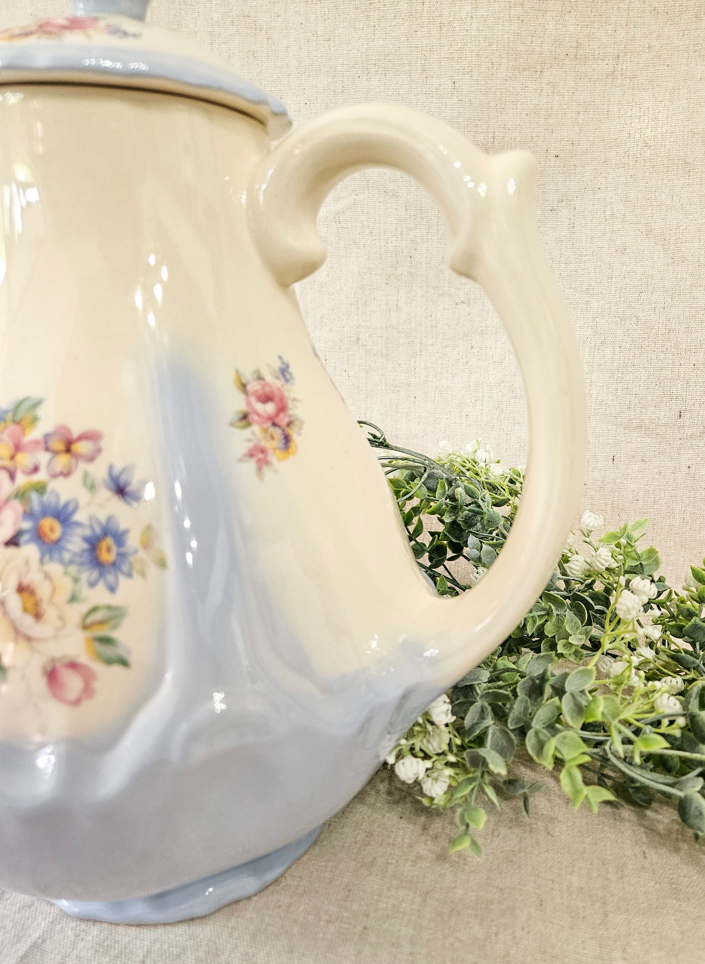 Vintage Powder Blue Floral Coffee Pot