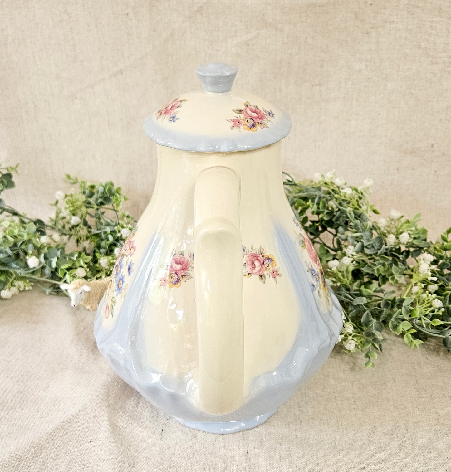 Vintage Powder Blue Floral Coffee Pot