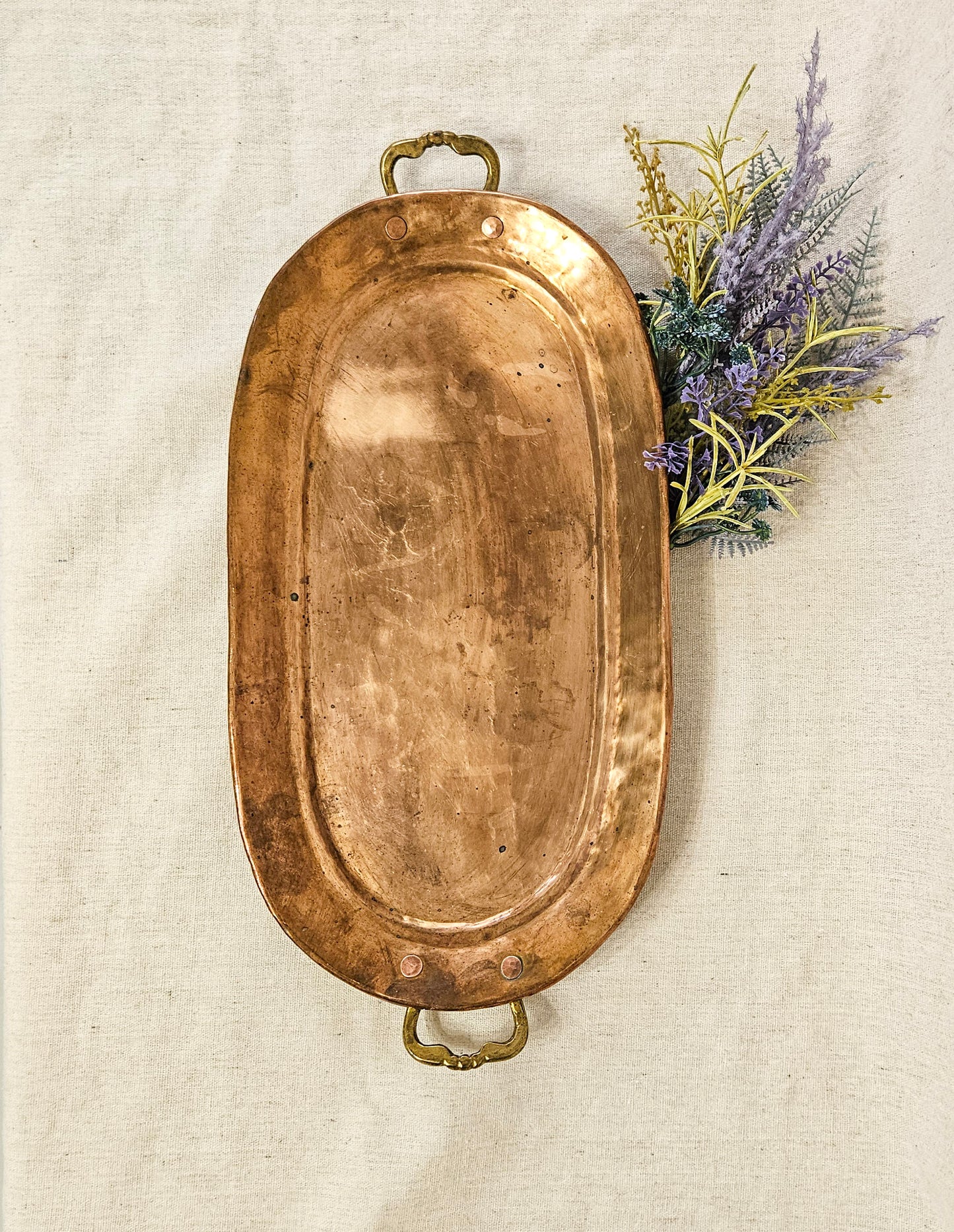 Hammered Copper Oval Serving Tray