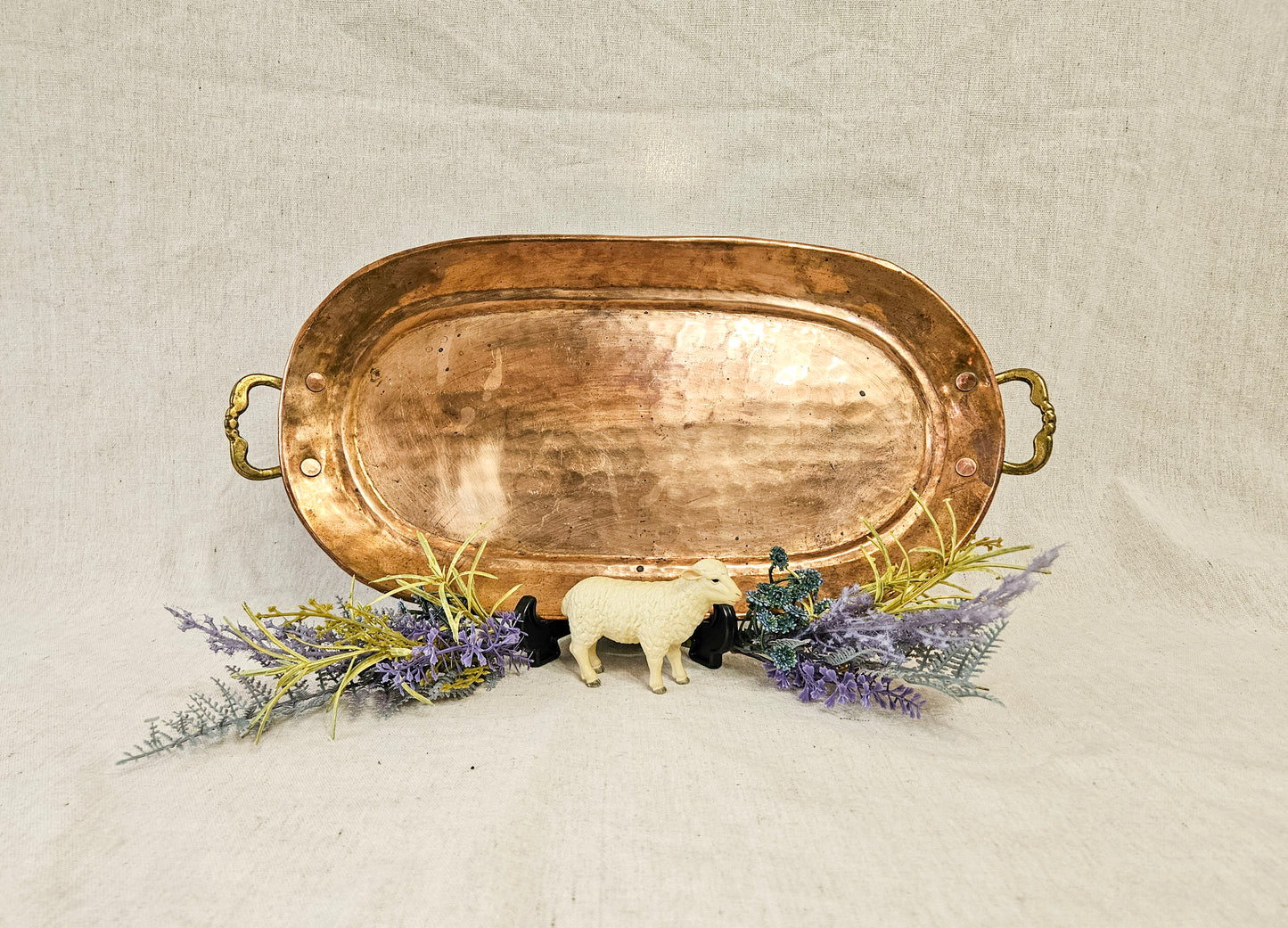 Hammered Copper Oval Serving Tray