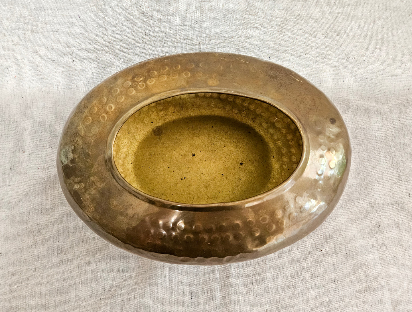 Vintage Round Hammered Brass Planter or Vase