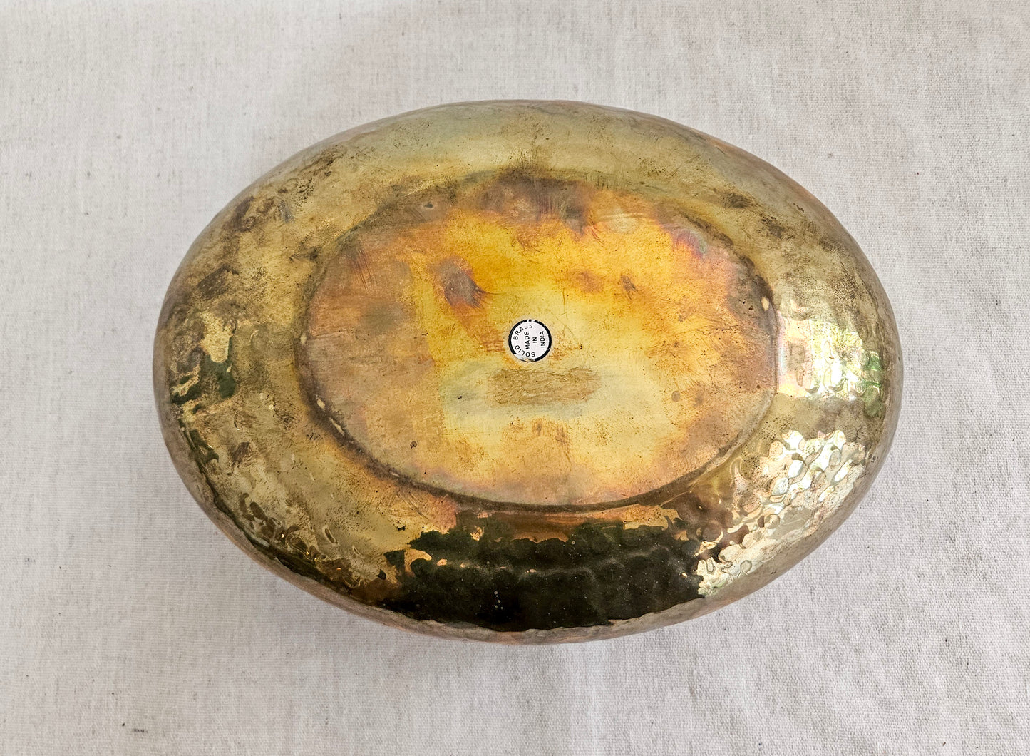 Vintage Round Hammered Brass Planter or Vase