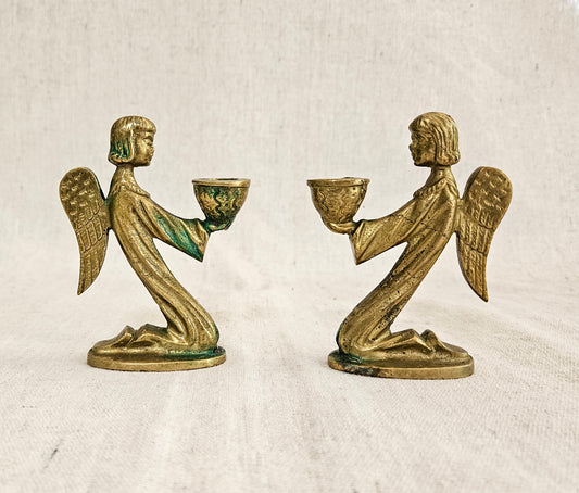 Miniature Kneeling Angel Brass Candle Holders