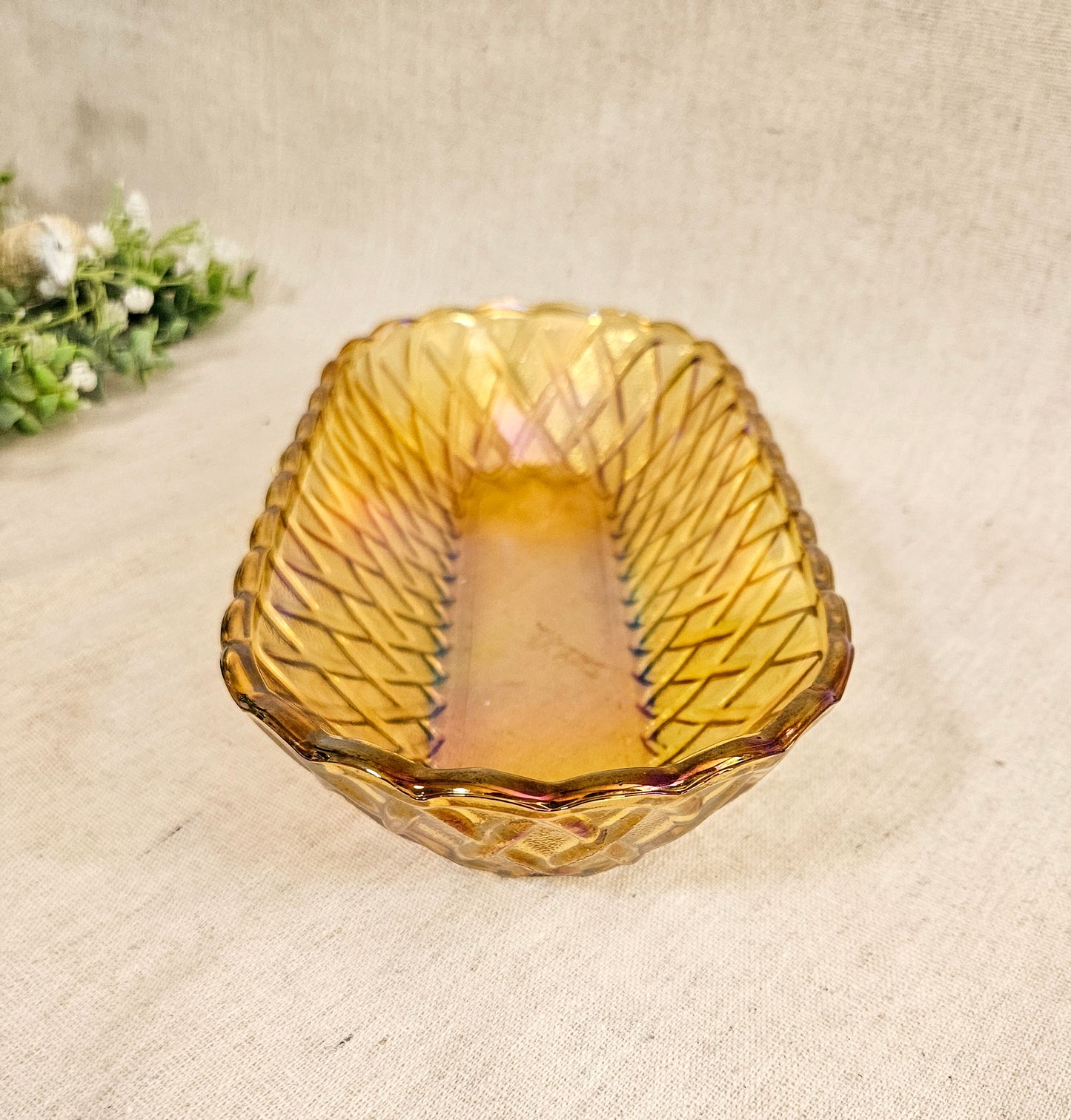 1970's Harvest Gold Carnival Indiana Glass Pretzel Pattern Celery Dish