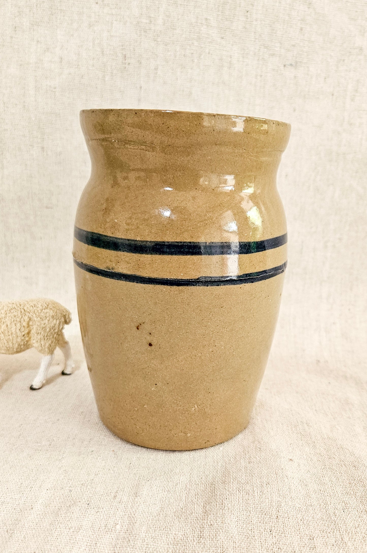 Vintage Salesman Sample Child size Blue Stripe Butter Churn Crock Texas Pottery