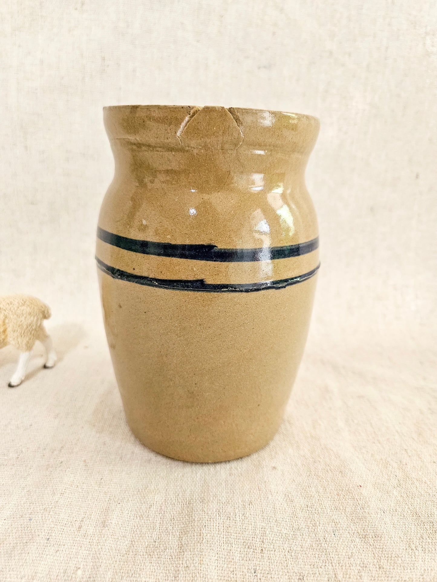 Vintage Salesman Sample Child size Blue Stripe Butter Churn Crock Texas Pottery