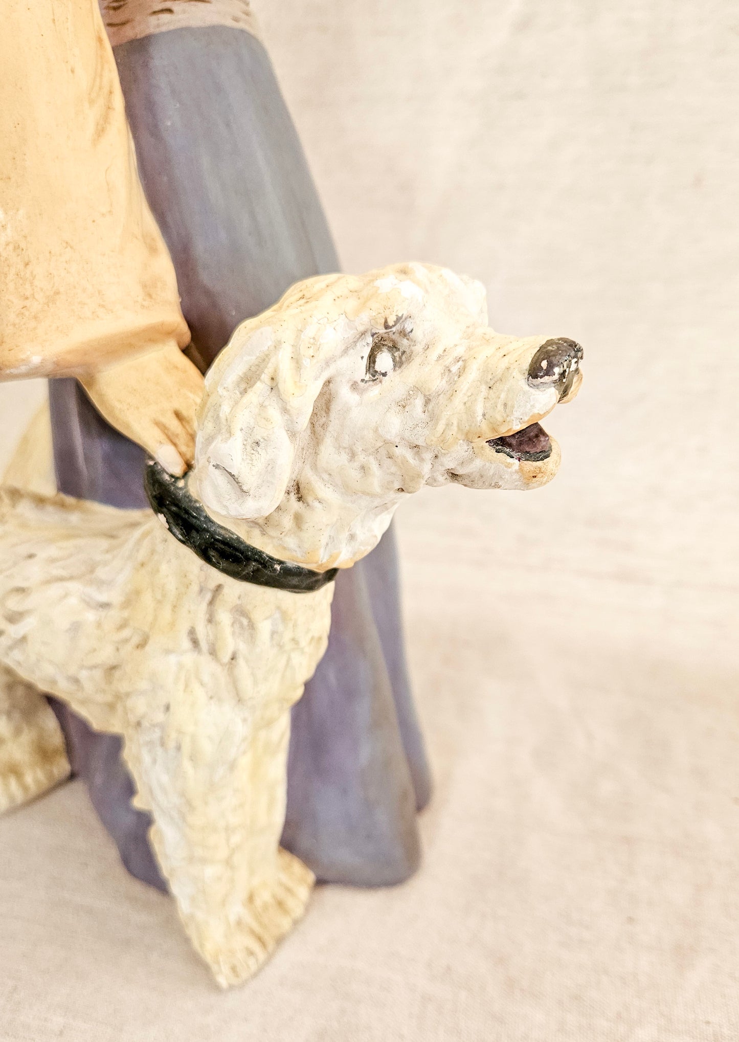 Art Deco Chalkware Statue of a Woman with 2 Large Dogs