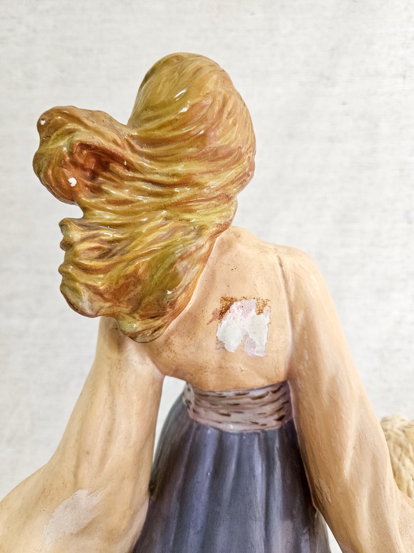 Art Deco Chalkware Statue of a Woman with 2 Large Dogs