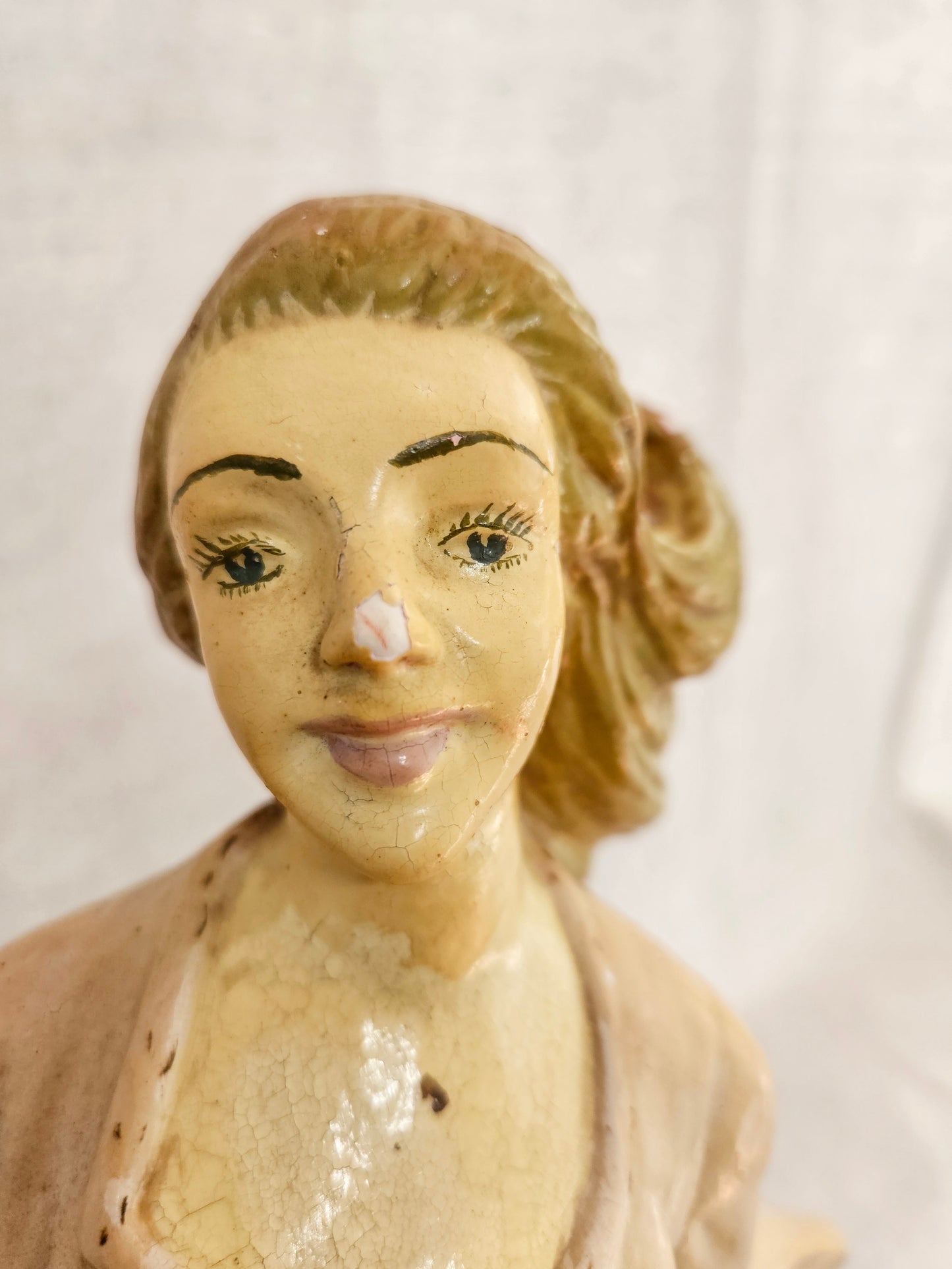 Art Deco Chalkware Statue of a Woman with 2 Large Dogs
