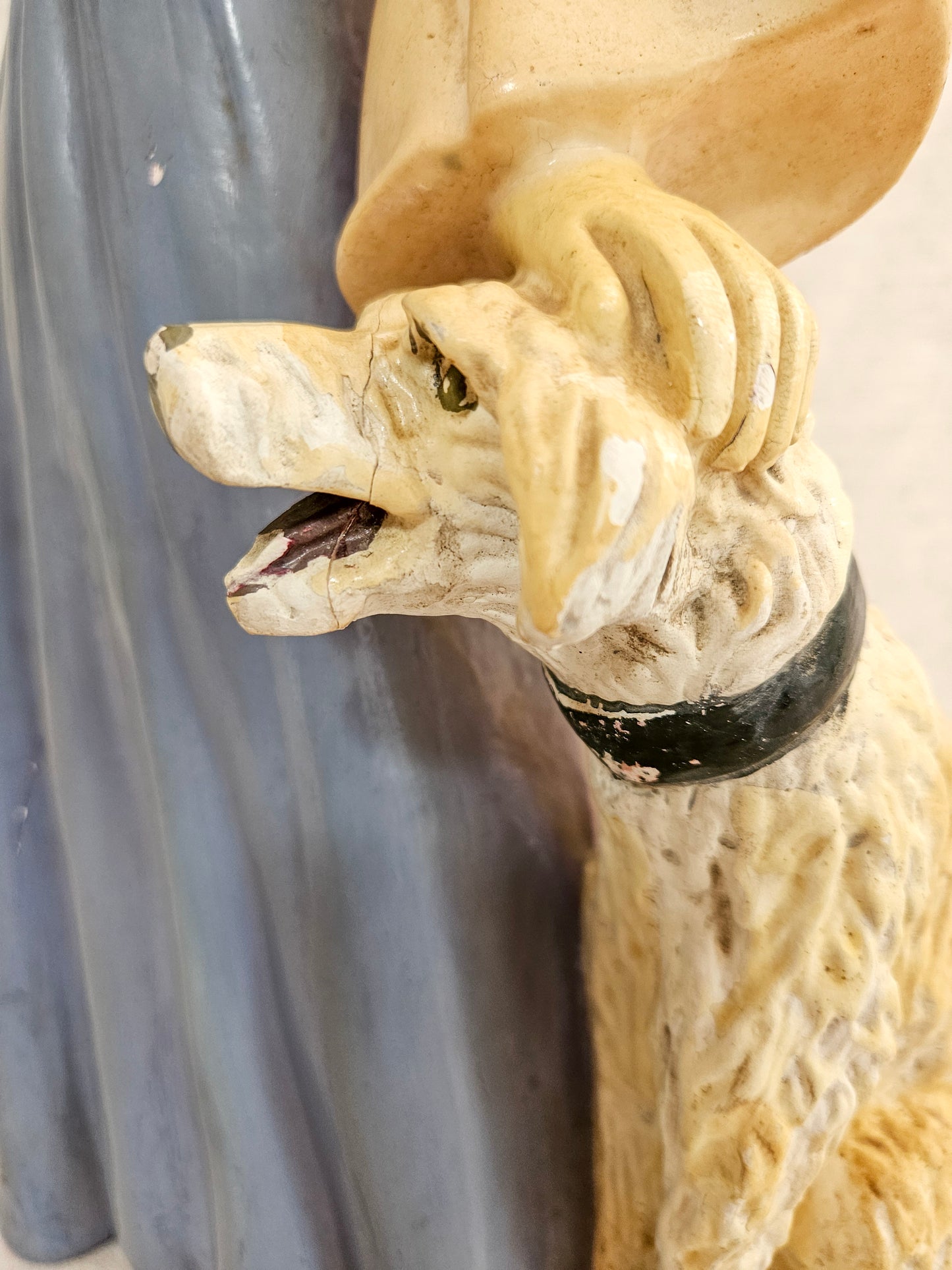 Art Deco Chalkware Statue of a Woman with 2 Large Dogs
