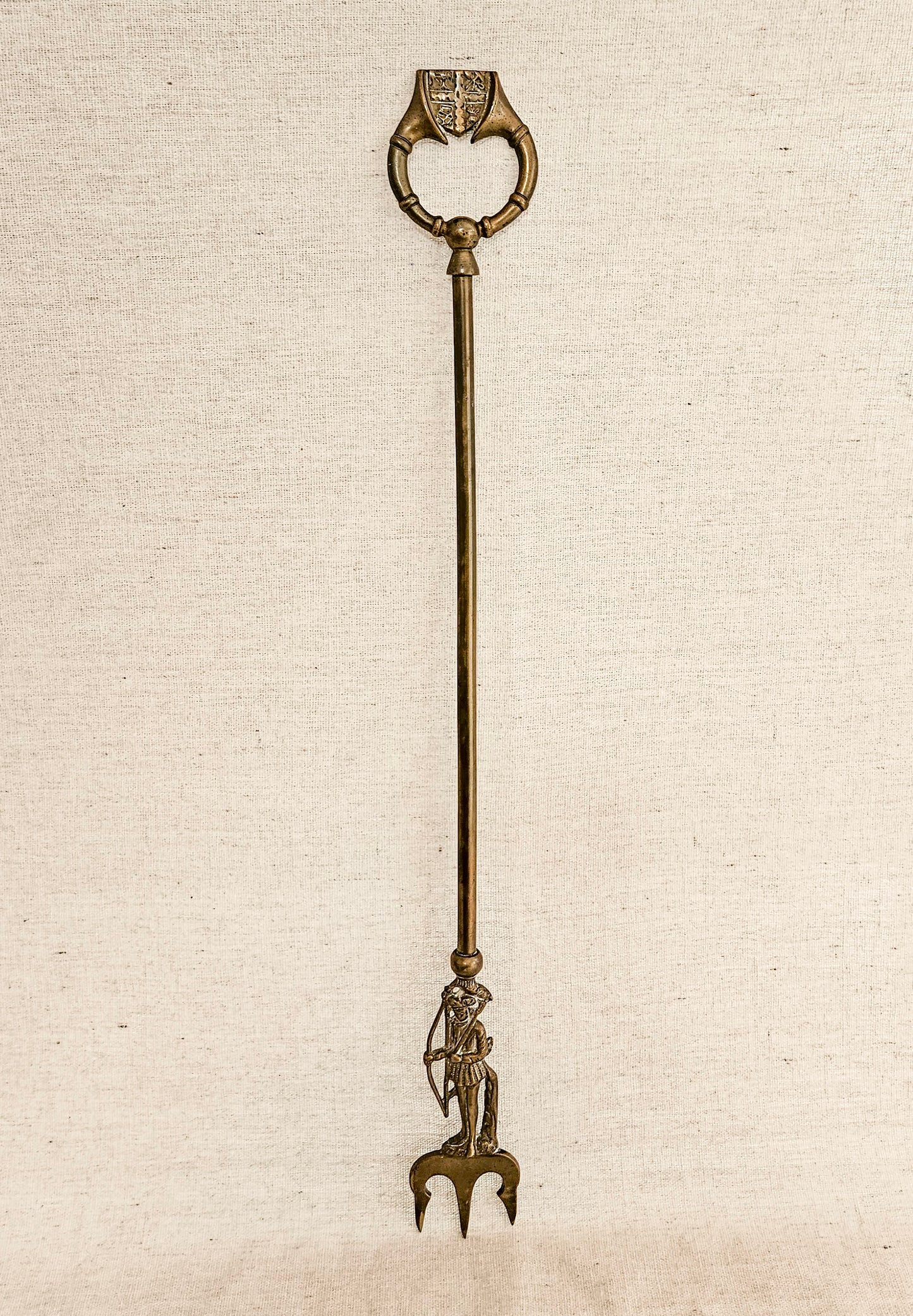 Vintage Brass Fireplace Toasting Fork Medieval Archer/Robin Hood of Nottingham/ Little John