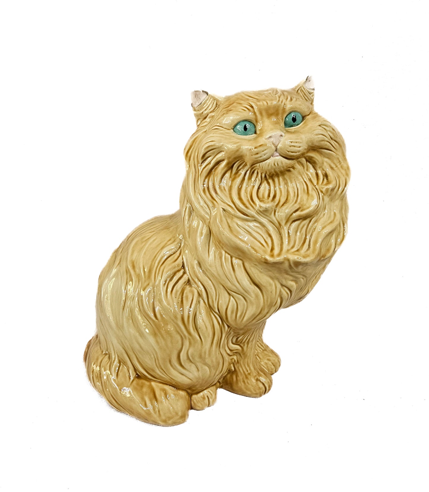 Mid-Century Large Porcelain Long-Haired Persian Brown Cat Sculpture, c. Mid 20th Century