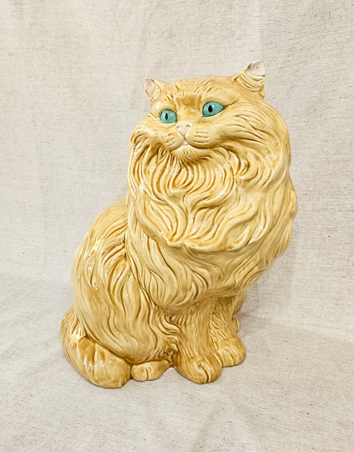 Mid-Century Large Porcelain Long-Haired Persian Brown Cat Sculpture, c. Mid 20th Century