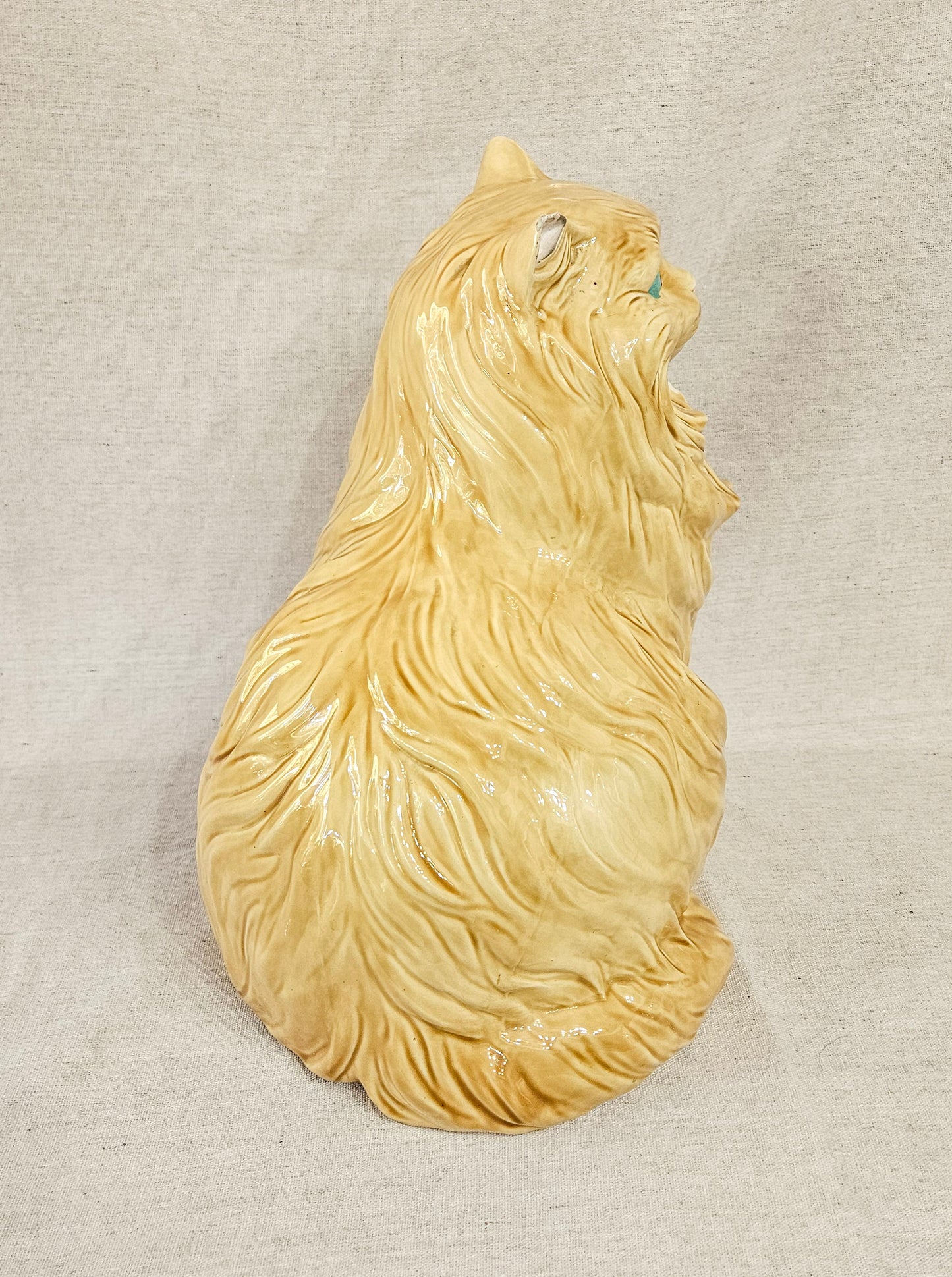 Mid-Century Large Porcelain Long-Haired Persian Brown Cat Sculpture, c. Mid 20th Century