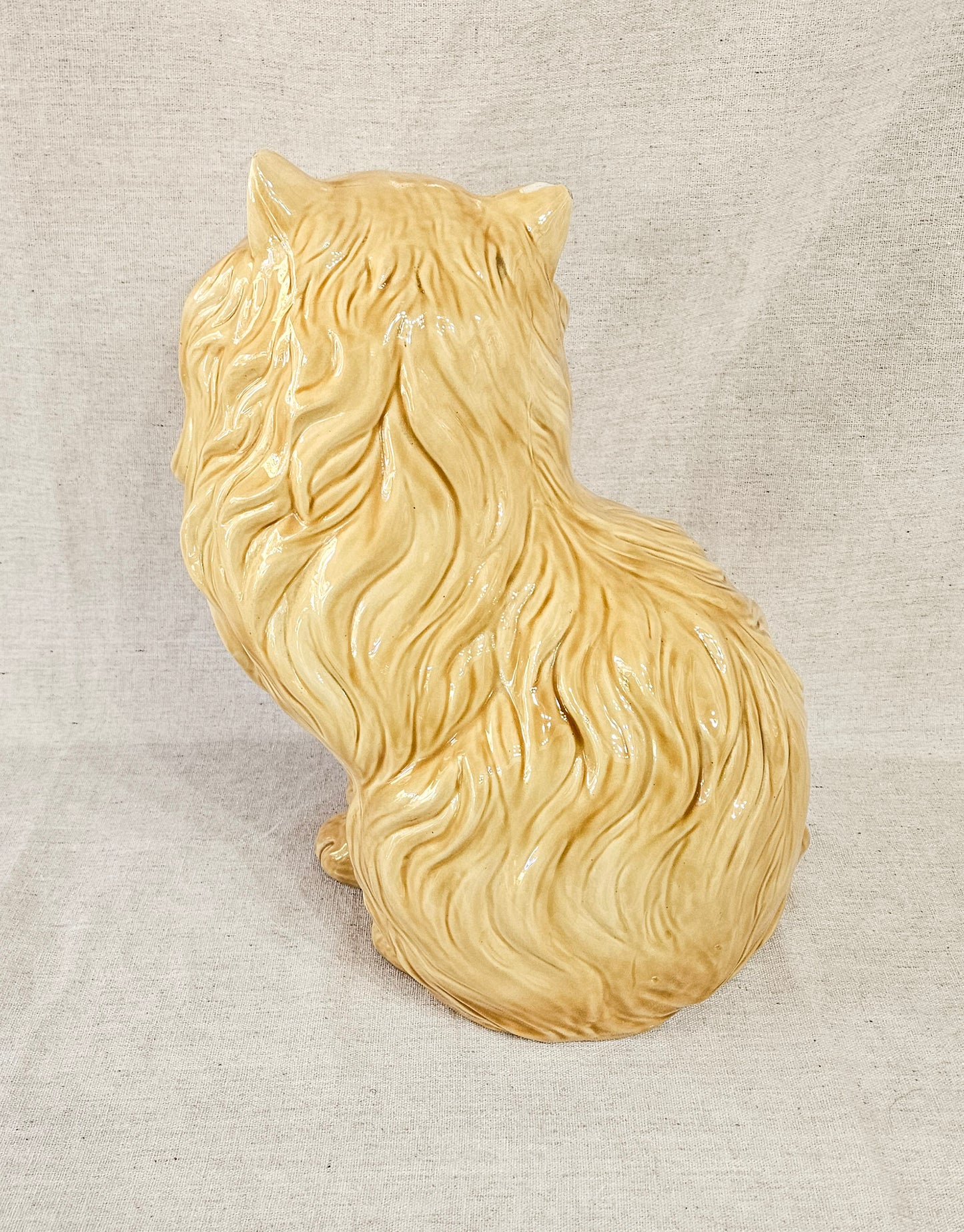 Mid-Century Large Porcelain Long-Haired Persian Brown Cat Sculpture, c. Mid 20th Century