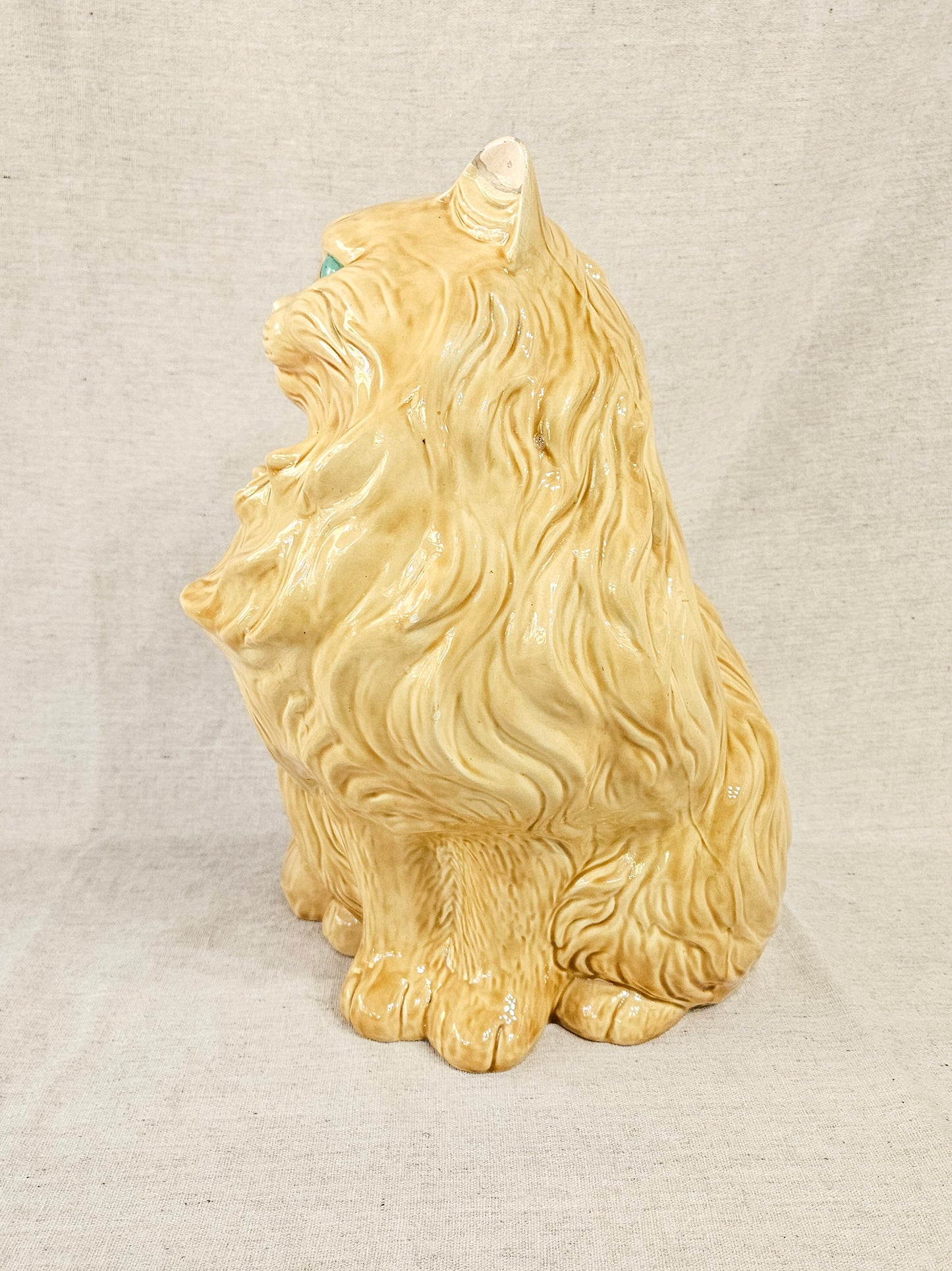 Mid-Century Large Porcelain Long-Haired Persian Brown Cat Sculpture, c. Mid 20th Century