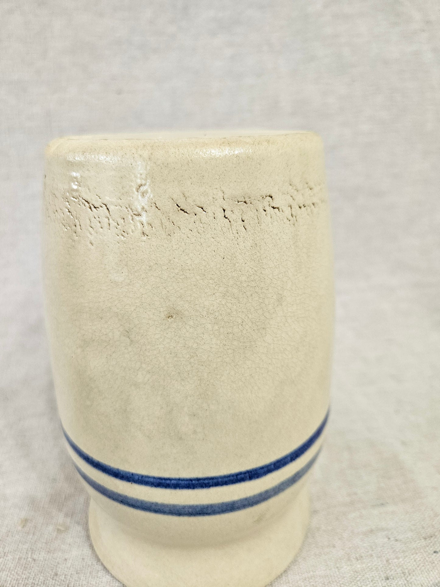 Primitive Blue Banded Butter Churn Stoneware Crock Jar