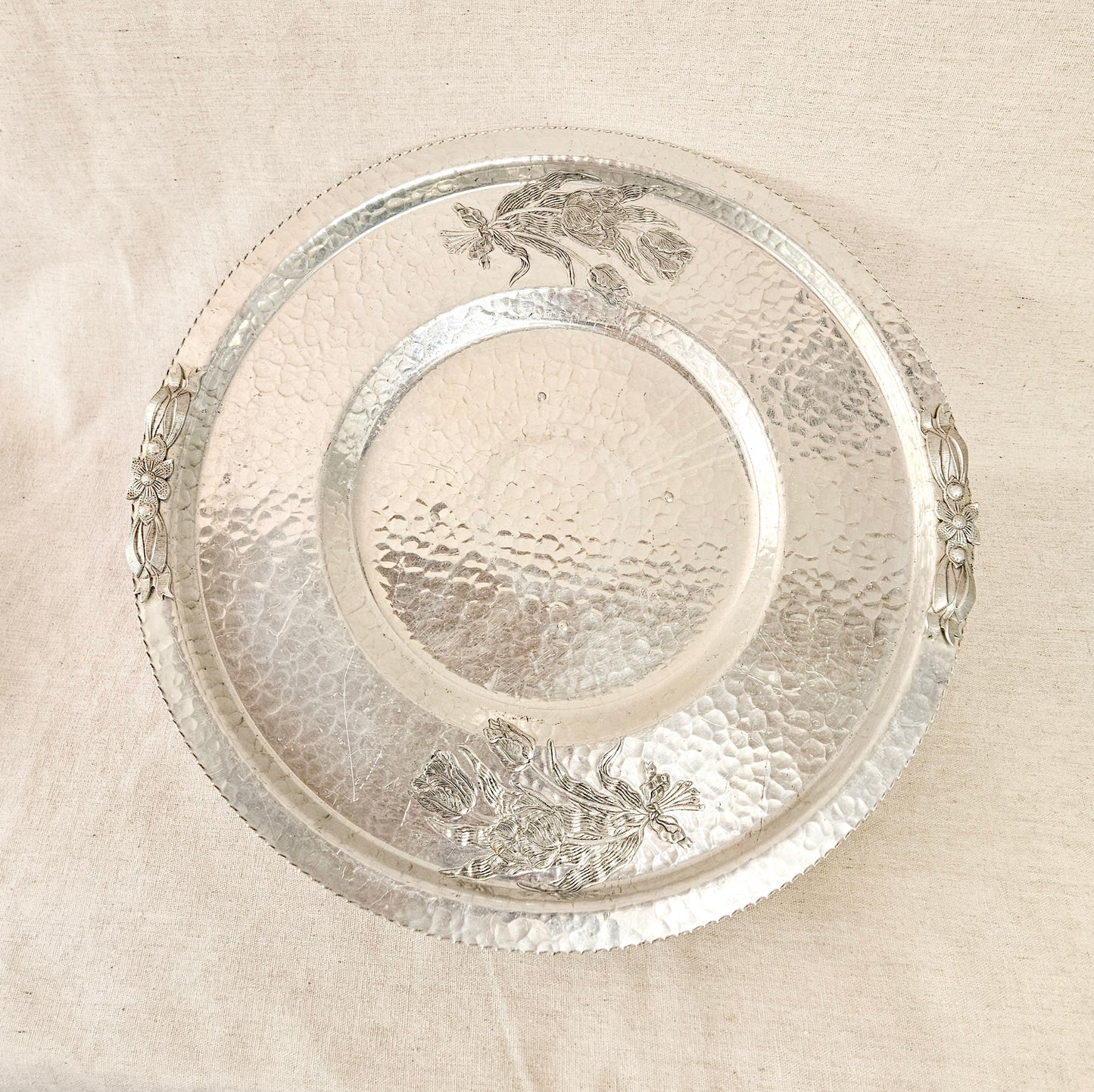 Hammered Aluminum Lazy Susan by Rodney Kent - Tulip Pattern 1950's