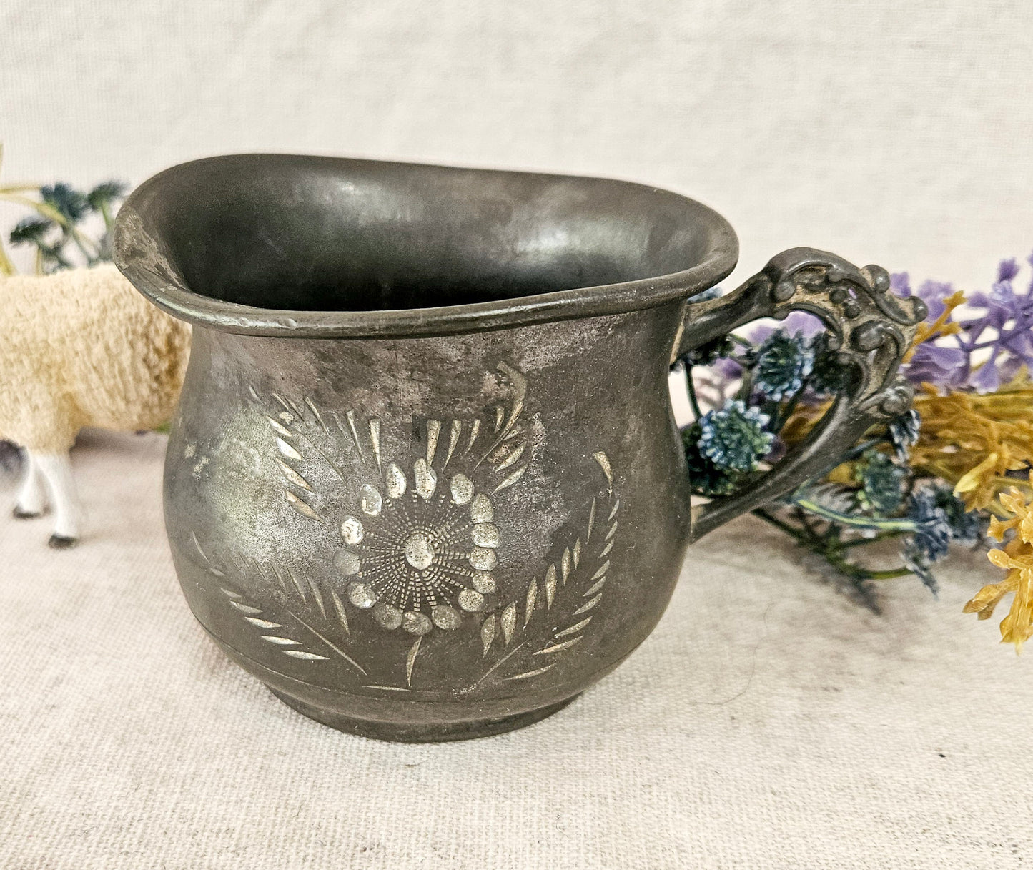 Early 20th Century Etched Quadruple Silver Plate Tea Cup