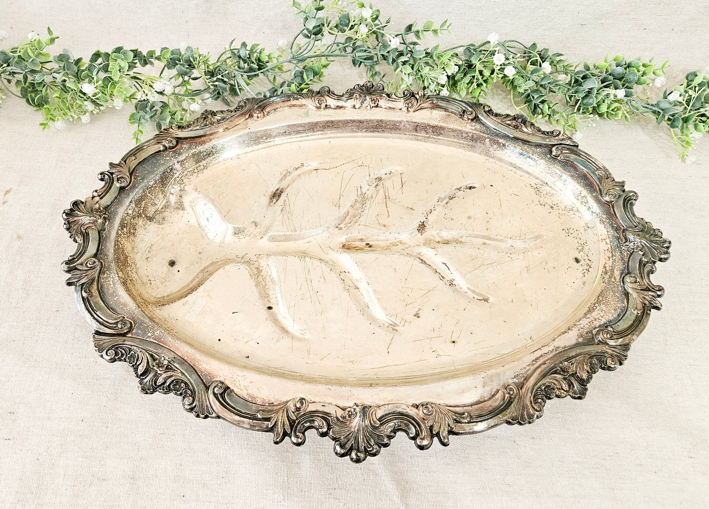 Silver on Copper Oval Footed Meat Tray