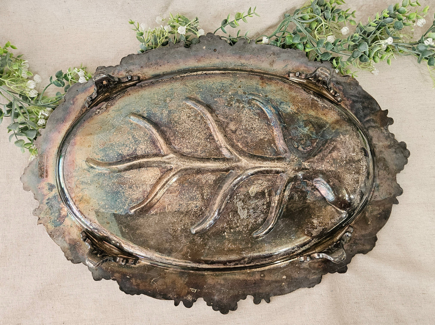 Silver on Copper Oval Footed Meat Tray