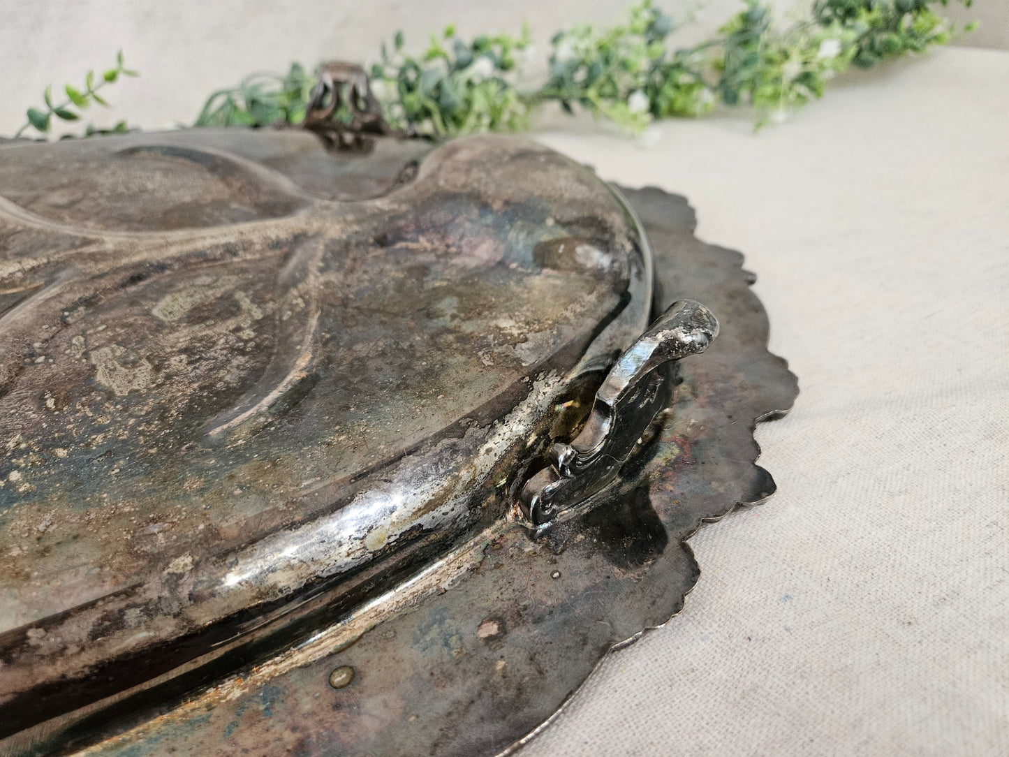 Silver on Copper Oval Footed Meat Tray