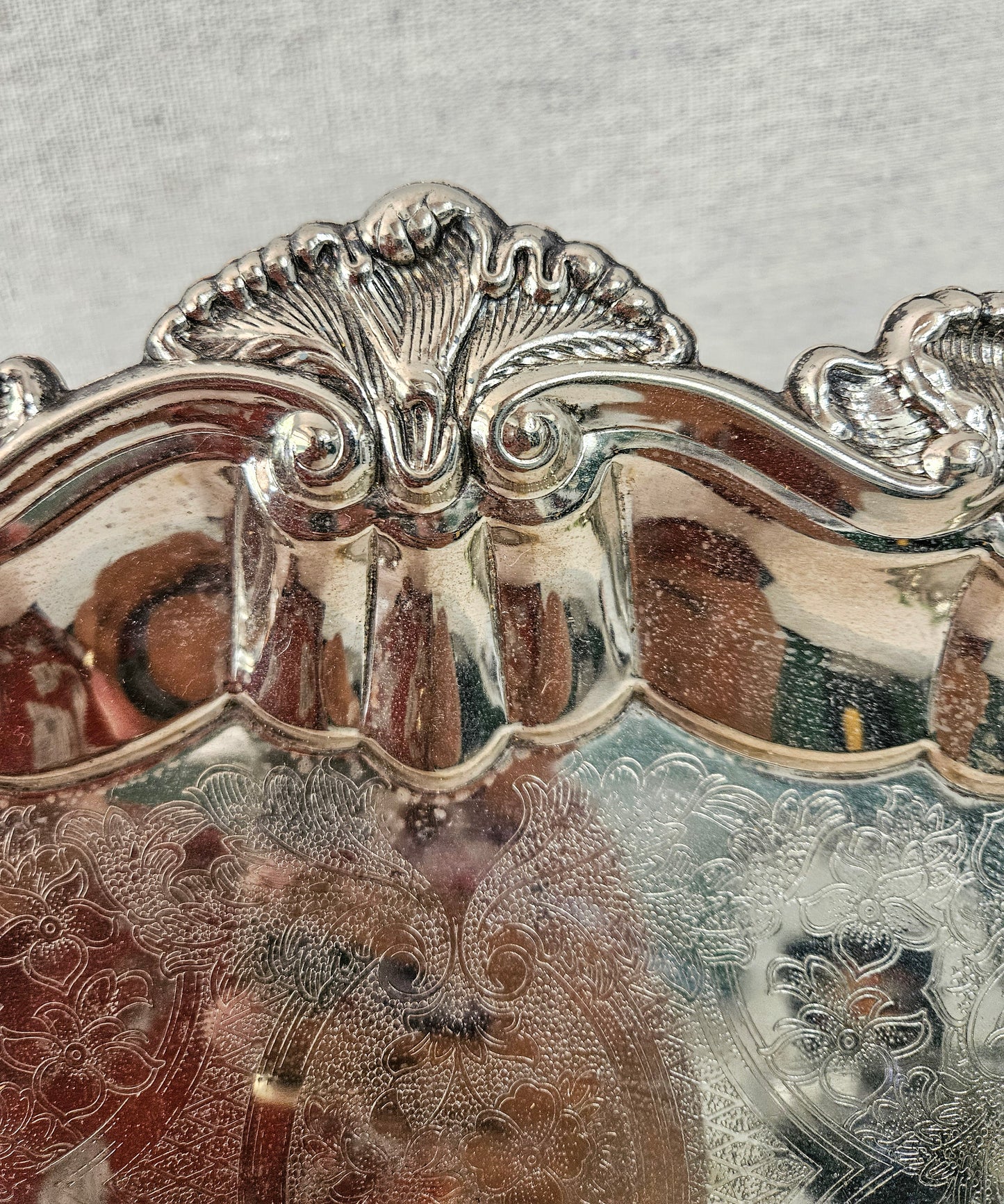 Large Ornate Oval Silverplate Serving Tray with Handles