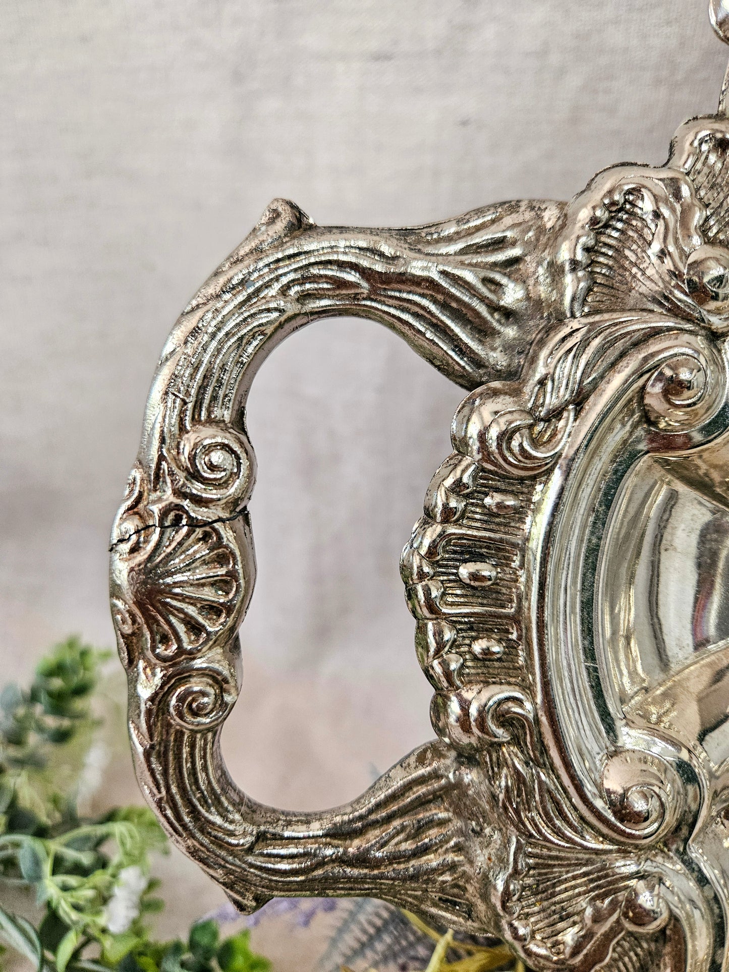 Large Ornate Oval Silverplate Serving Tray with Handles