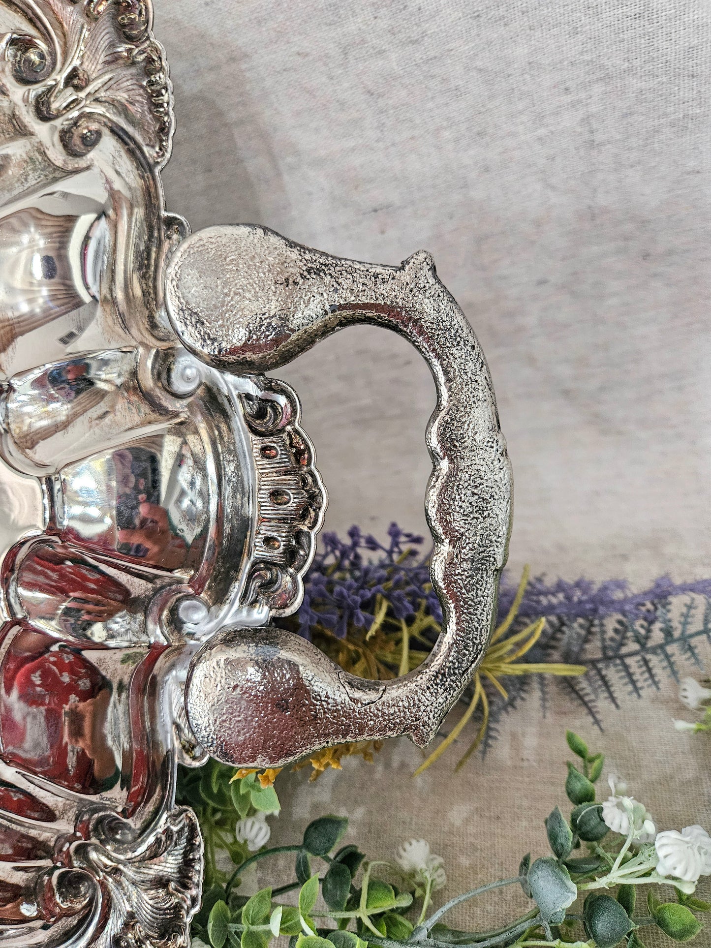 Large Ornate Oval Silverplate Serving Tray with Handles
