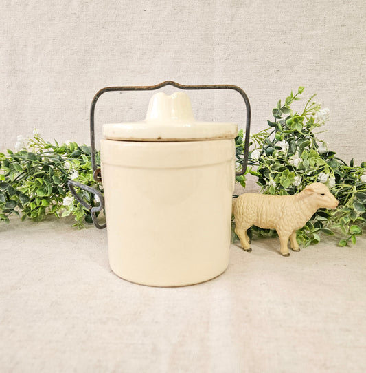 Small Butter/Cheese Stoneware Ceramic Crock w/ Bail Lid