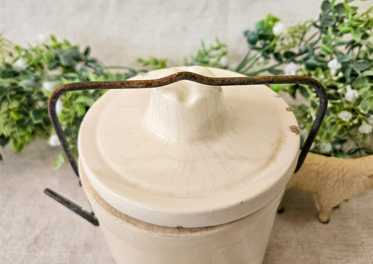 Small Butter/Cheese Stoneware Ceramic Crock w/ Bail Lid