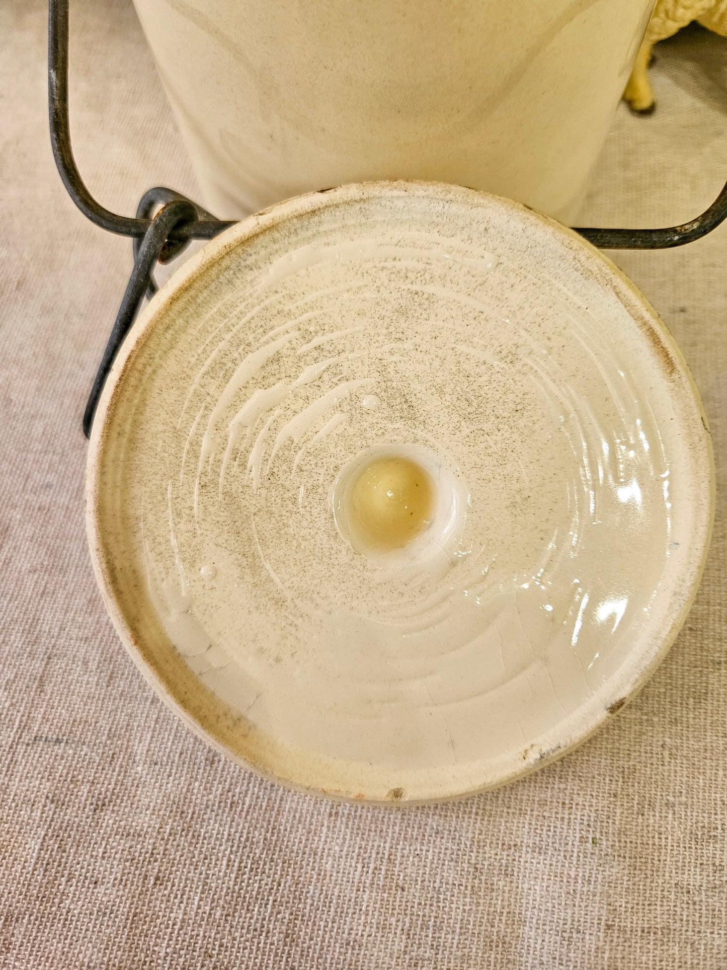 Small Butter/Cheese Stoneware Ceramic Crock w/ Bail Lid