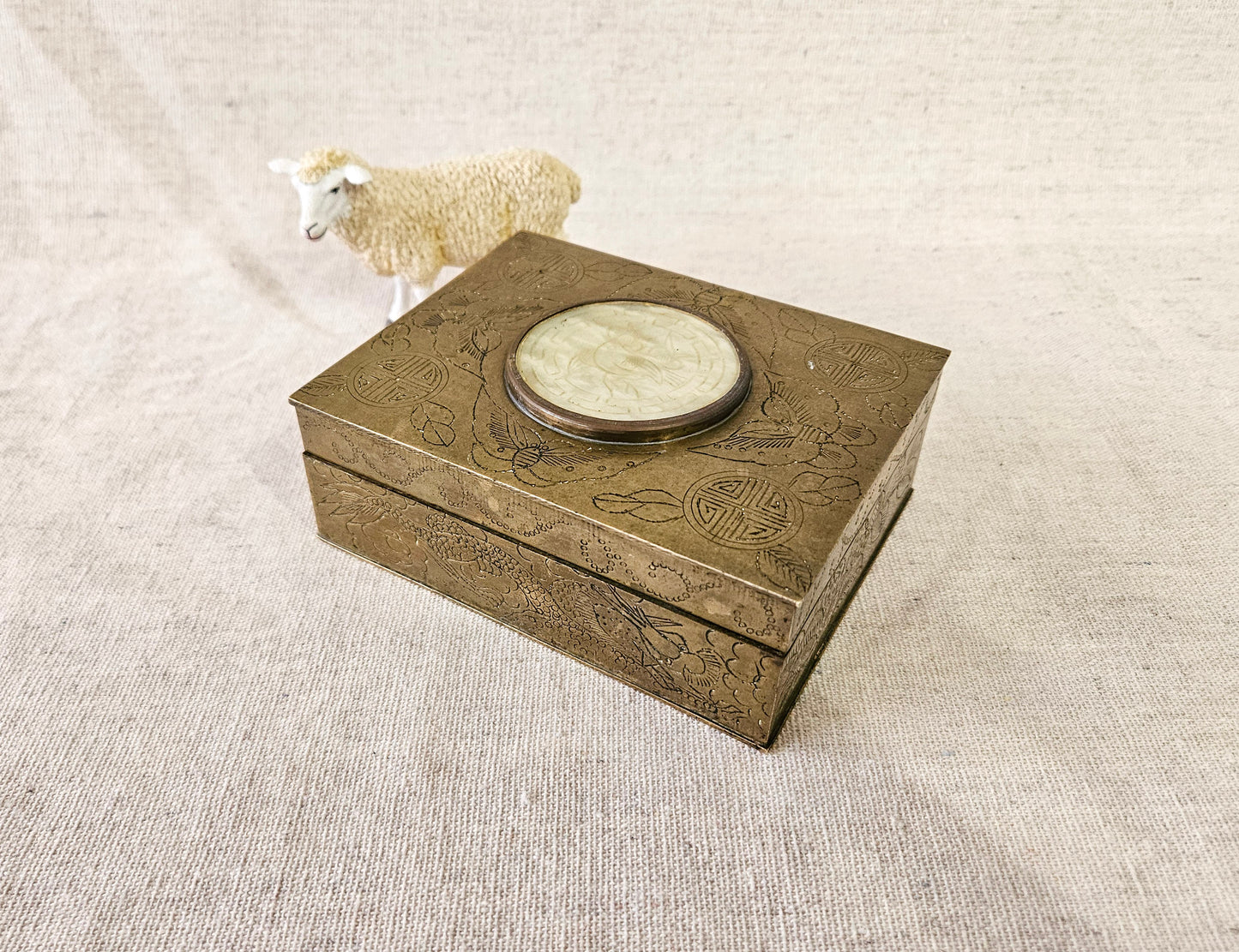 Vintage Etched Brass Chinese Cigarette Box