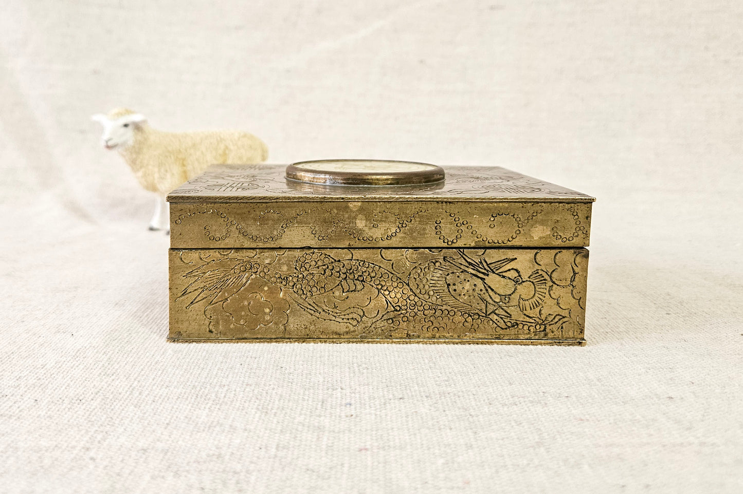 Vintage Etched Brass Chinese Cigarette Box