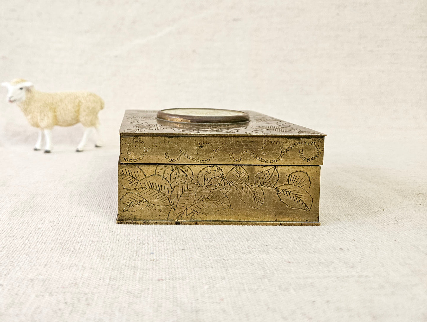 Vintage Etched Brass Chinese Cigarette Box