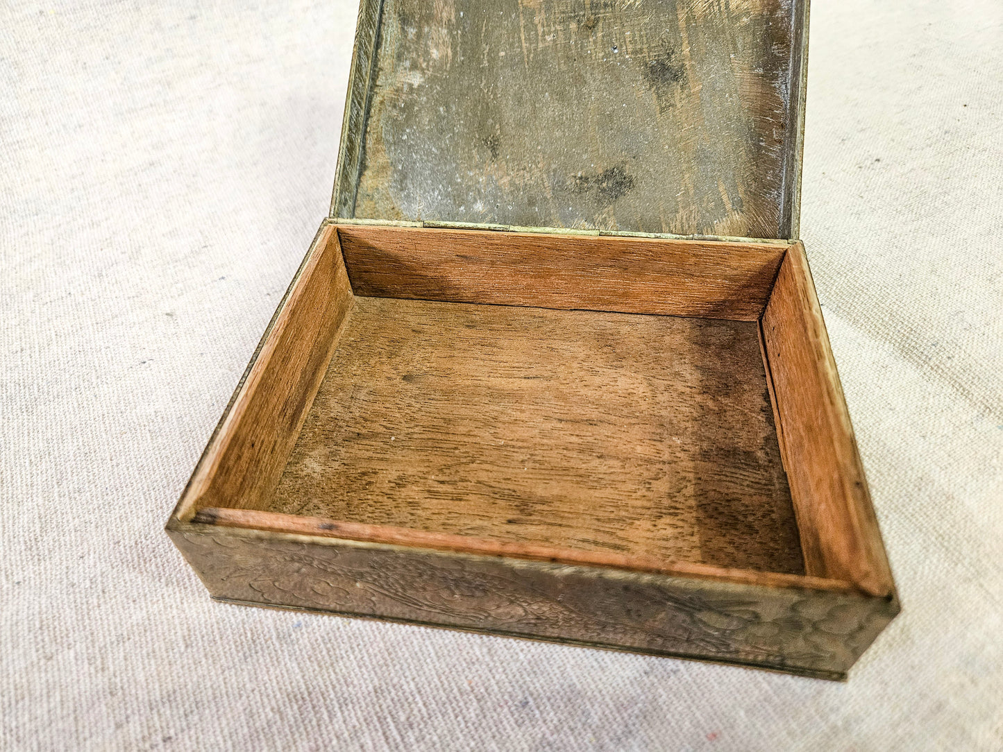 Vintage Etched Brass Chinese Cigarette Box