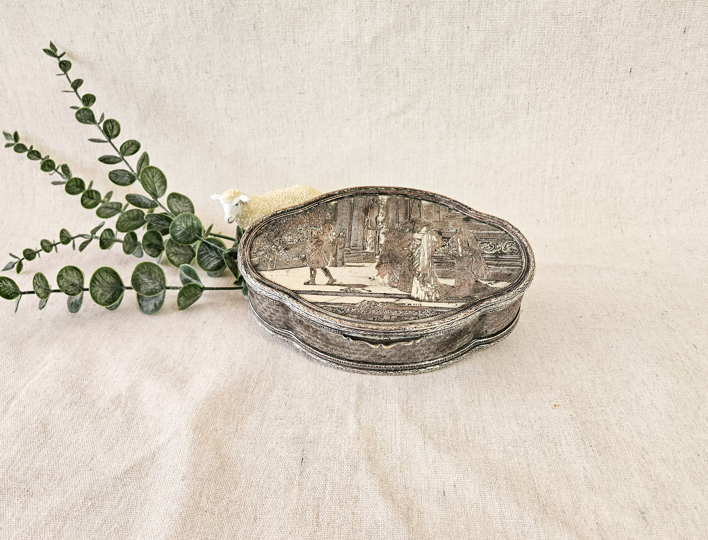 Vintage Jewelry Casket, Silverplate over Copper, Jour de Fete or Day of Celebration