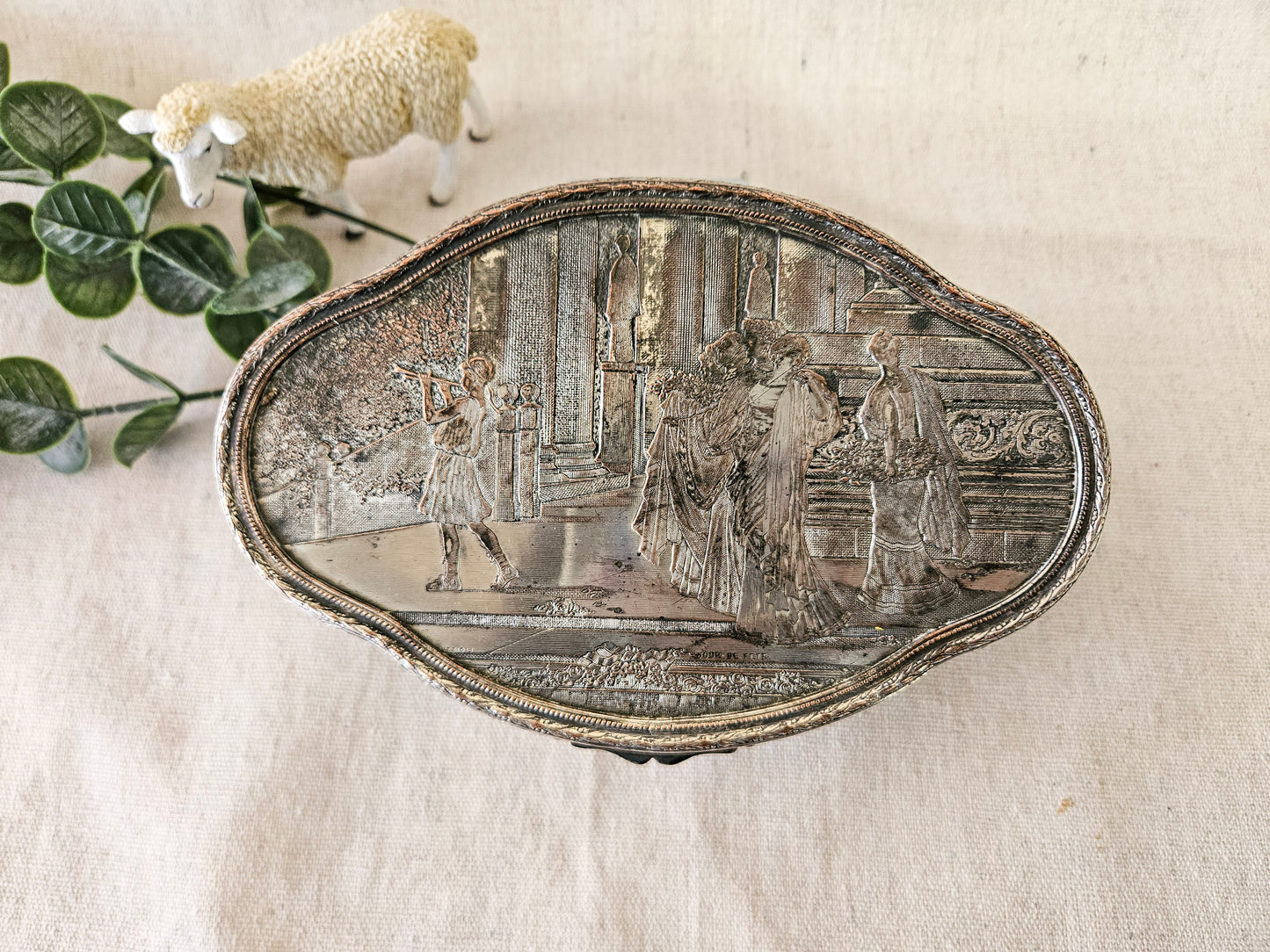 Vintage Jewelry Casket, Silverplate over Copper, Jour de Fete or Day of Celebration