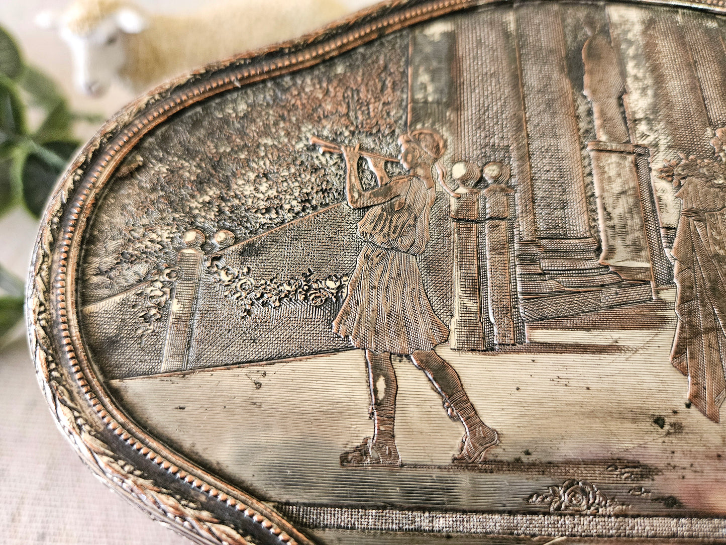 Vintage Jewelry Casket, Silverplate over Copper, Jour de Fete or Day of Celebration