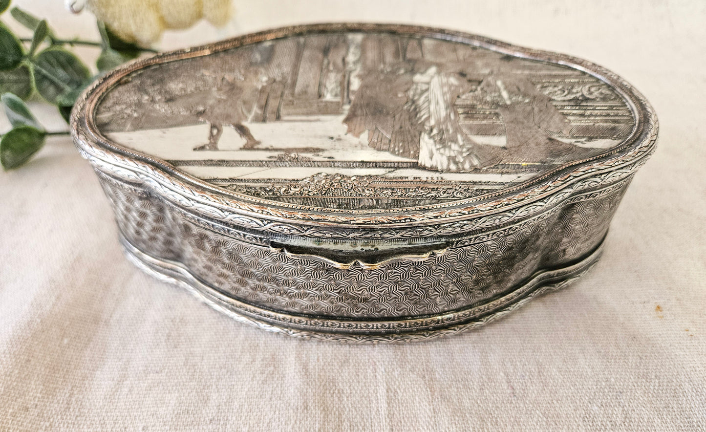 Vintage Jewelry Casket, Silverplate over Copper, Jour de Fete or Day of Celebration