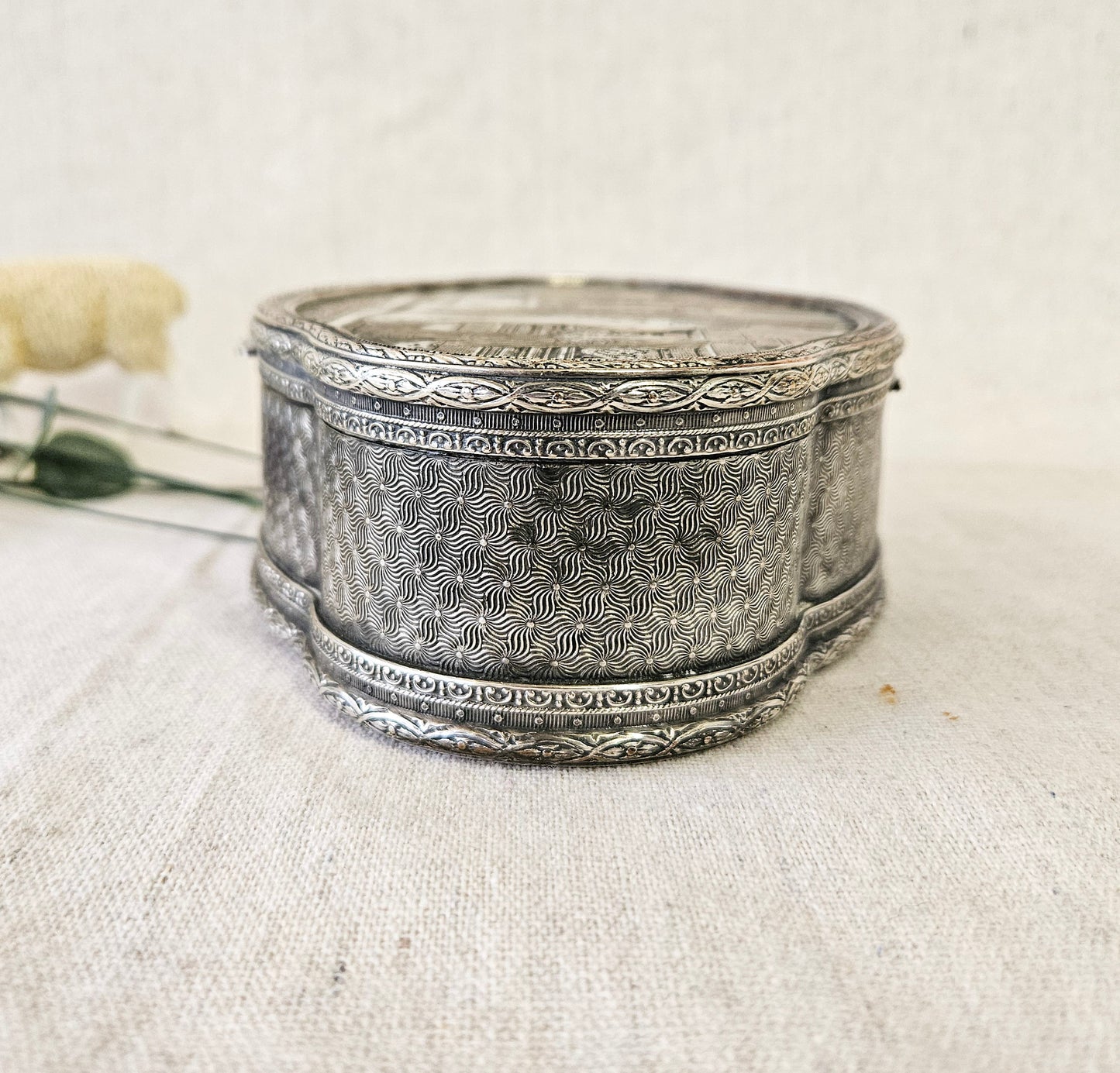 Vintage Jewelry Casket, Silverplate over Copper, Jour de Fete or Day of Celebration